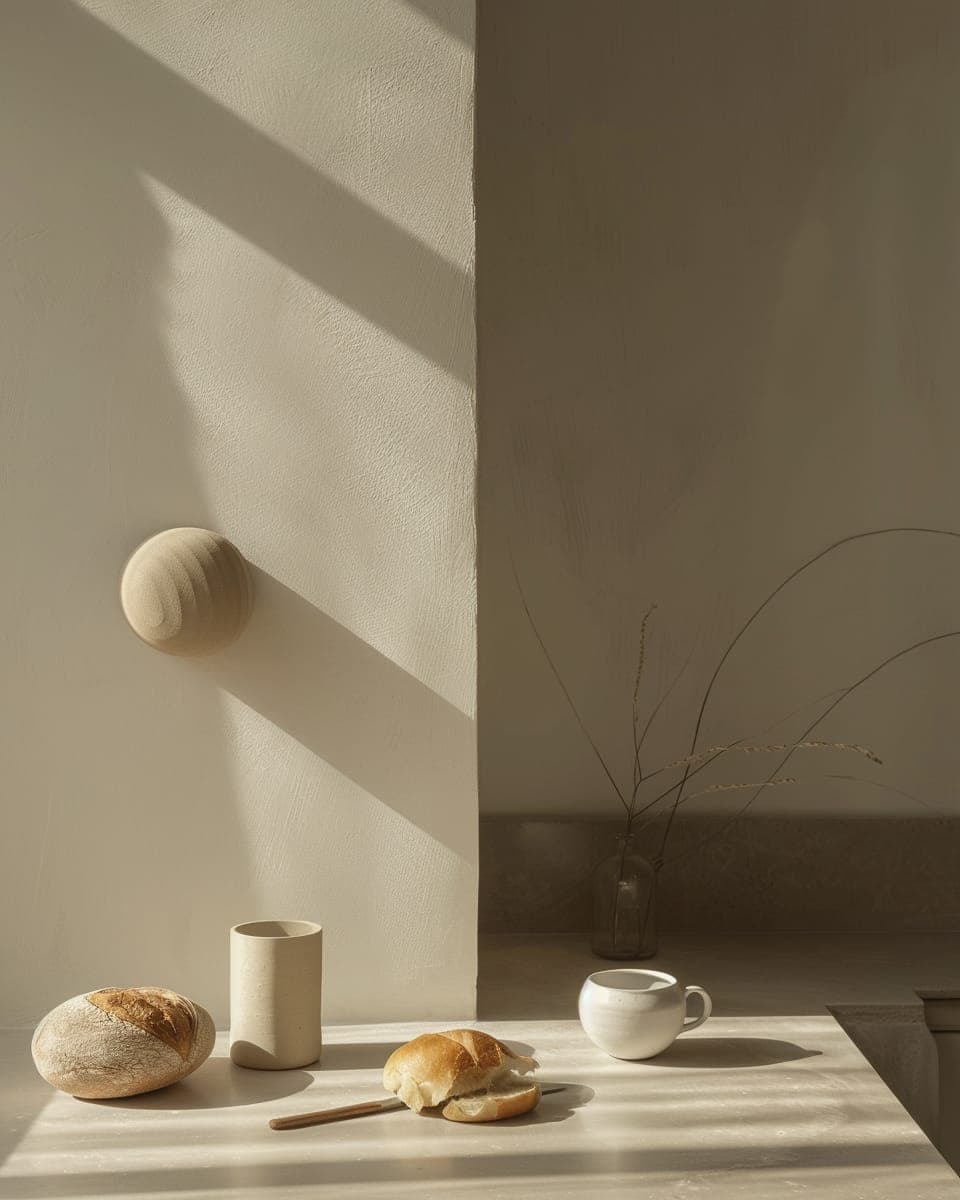 A morning table with a cup in the sun